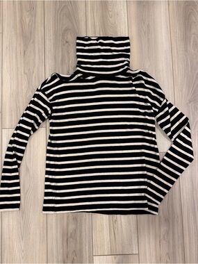 J. Crew Black and White Striped Turtleneck Sweater